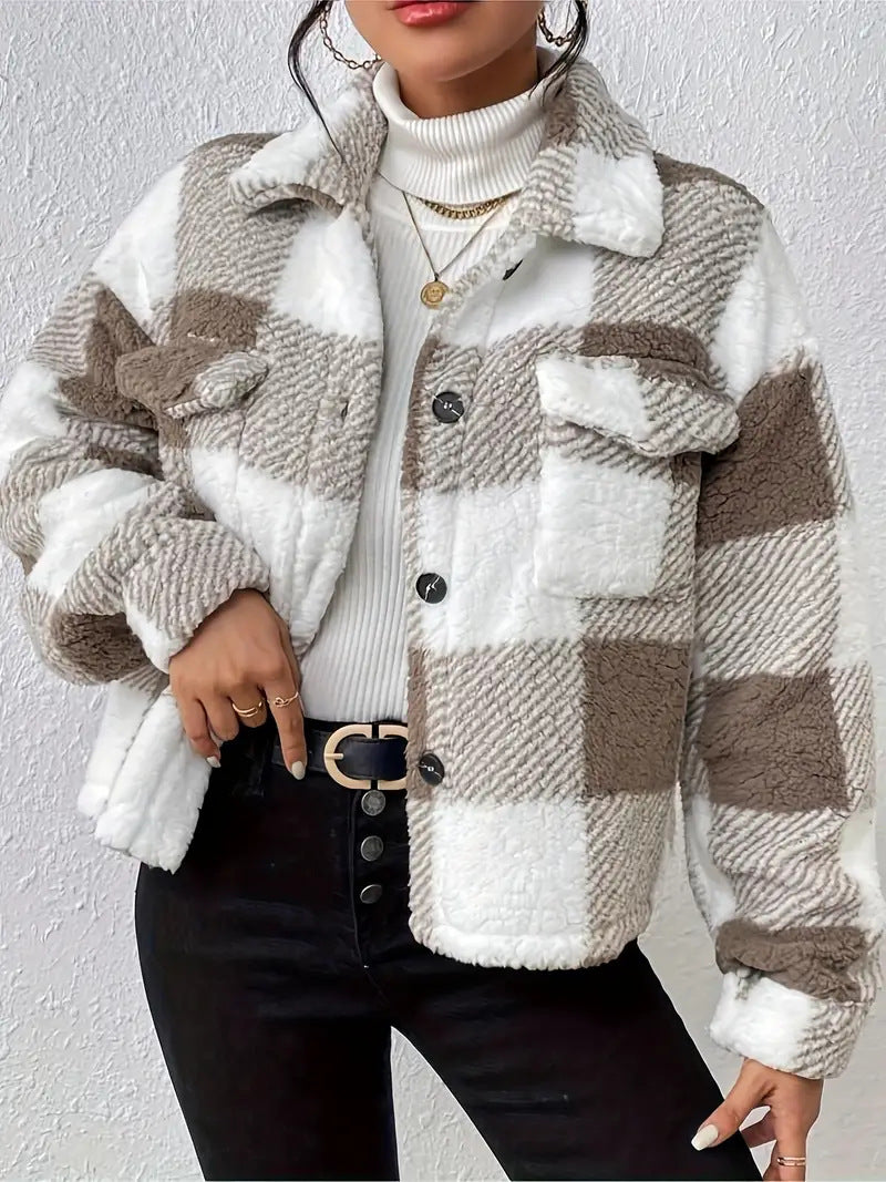 Damen Kuschelige Karojacke EB