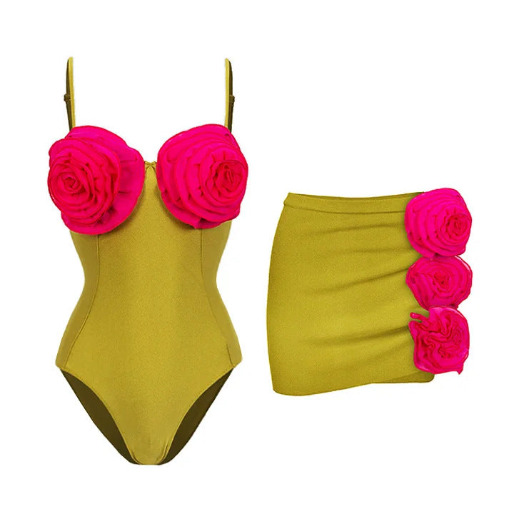 Damen Badeanzug-Set mit verspielten Blumendekorationen EB