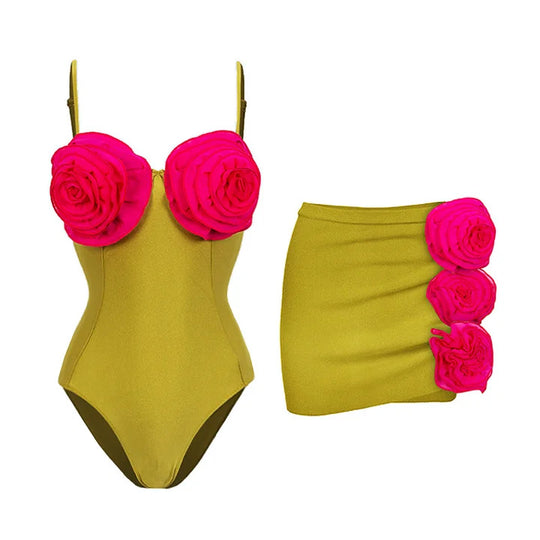 Damen Badeanzug-Set mit verspielten Blumendekorationen EB