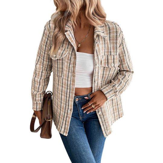 Damen gestreifte Utility-Jacke mit Brusttaschen und strukturierter Oberfläche EB