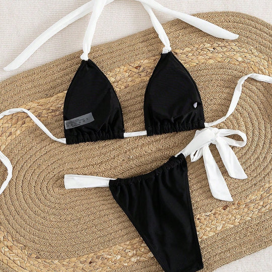Damen Triangel-Bikini mit verstellbaren Trägern und femininem Bindedetail EB