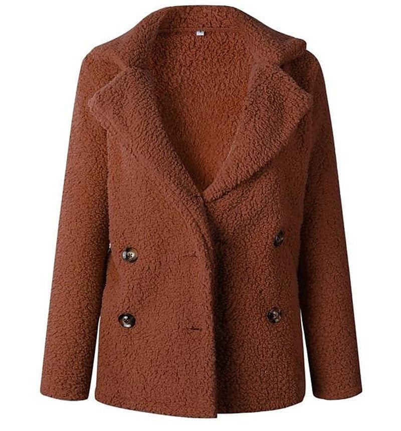 Damen Flauschiger Doppelreiher Blazer aus Kunstfell EB