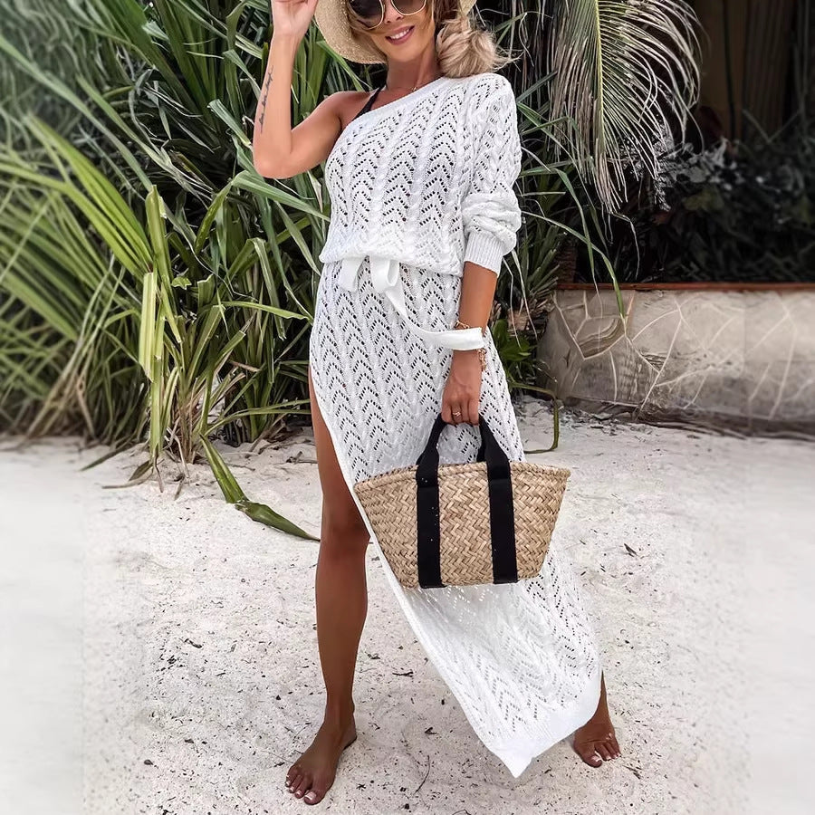 Damen Sommerliches Maxi-Kleid mit asymmetrischem Schnitt und lässigem Bindegürtel EB
