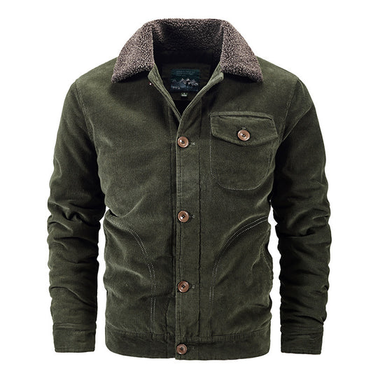 Herren Cord-Truckerjacke mit wärmendem Sherpa-Kragen und Holzknopffront EB