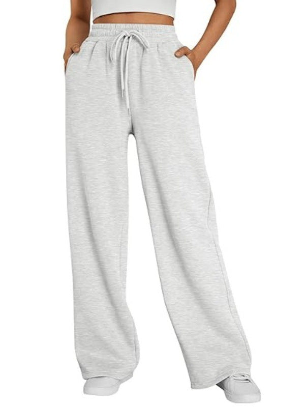 Damen nan Palazzo-Loungehose mit hoher Taille, elastischem Bund, Kordelzug und tiefen Seitentaschen EB