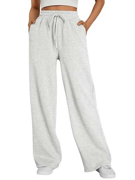 Damen nan Palazzo-Loungehose mit hoher Taille, elastischem Bund, Kordelzug und tiefen Seitentaschen EB