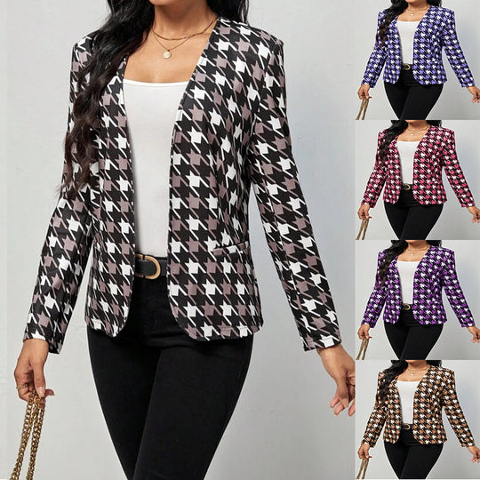 Damen modischer Blazer mit auffälligem Hahnentritt-Muster und elegantem Schnitt EB