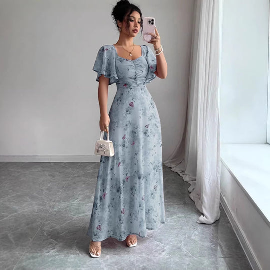 Damen Maxikleid mit fließendem Schnitt und romantischem Blumenmuster EB
