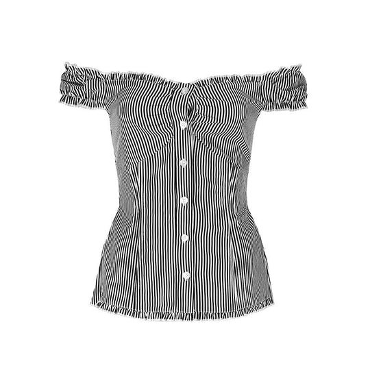 Damen Off-Shoulder Bluse mit feinen Rüschendetails und gestreiftem Muster EB