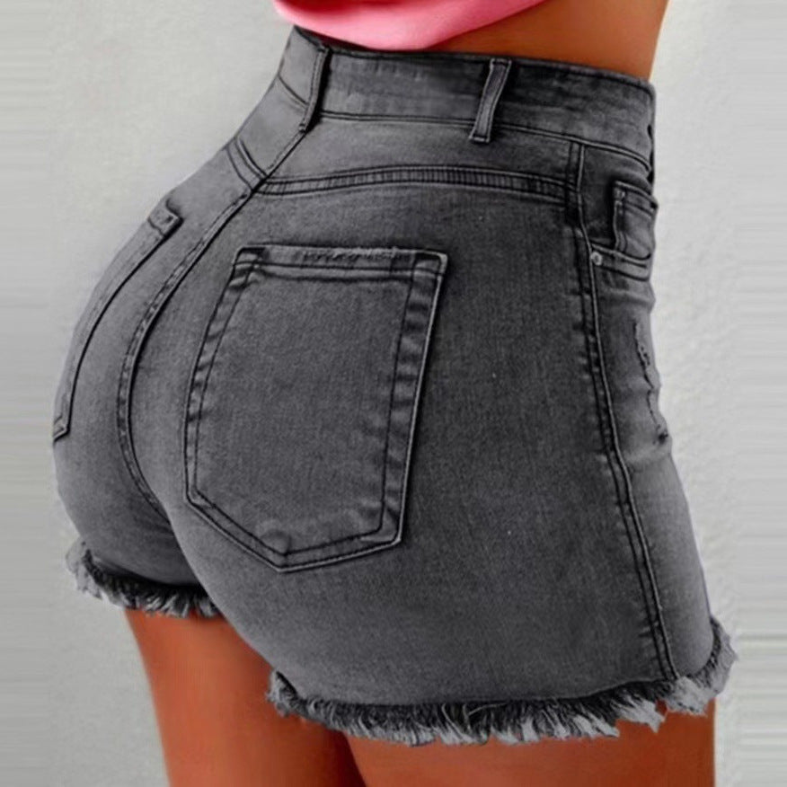 Damen Hochtaillierte Jeans-Shorts mit fransigem Saum EB