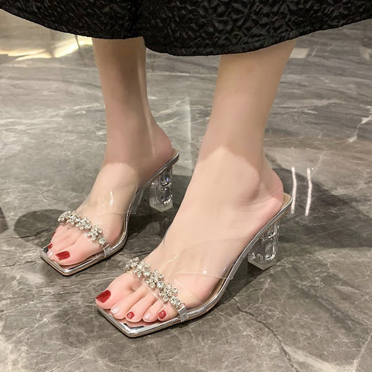 Damen transparente Slingback-Pumps mit funkelnden Strassdetails EB