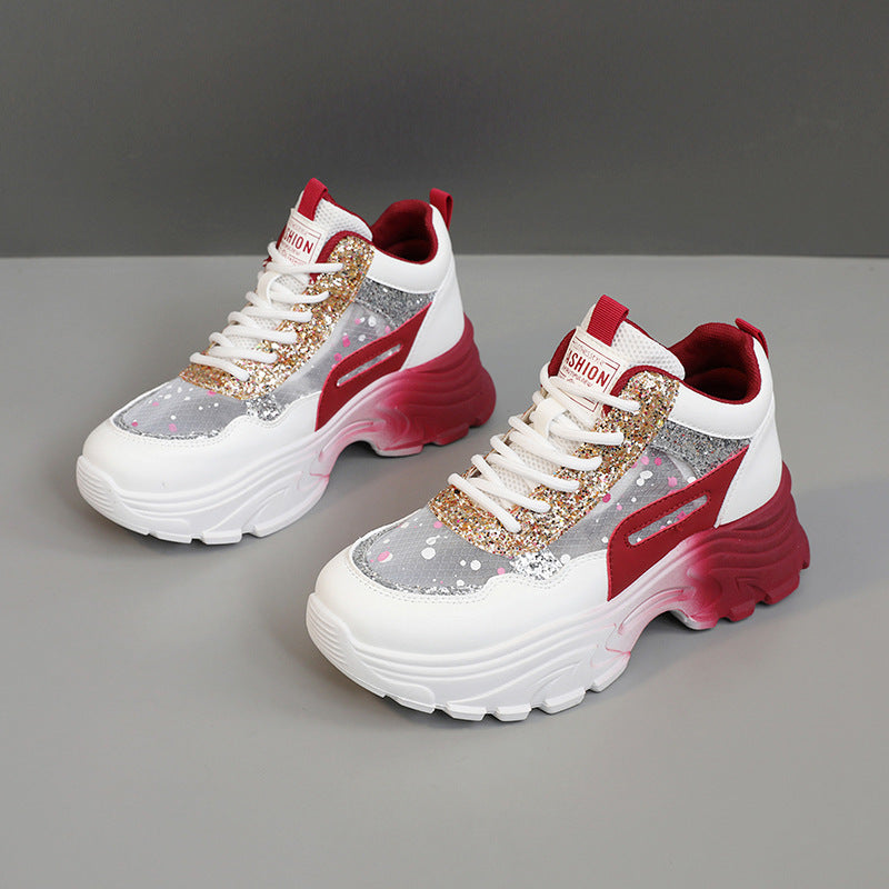 Damen Trendige Chunky Sneakers mit glitzernden Akzenten und ausgeprägtem Sohlenprofil EB
