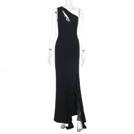 Damen Elegantes Maxikleid mit asymmetrischem Schnitt und Raffung EB
