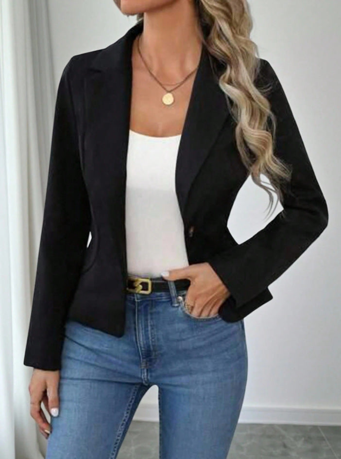Damen Taillierter Ein-Knopf-Blazer mit Reverskragen und Eingrifftaschen EB