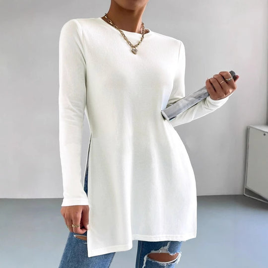 Damen Longsleeve Tunika mit seitlichen Schlitzdetails EB