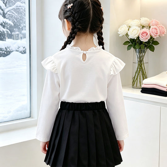 Mädchen Langarmshirt mit romantischem Rüschendesign und dekorativem Schleifenmotiv EB