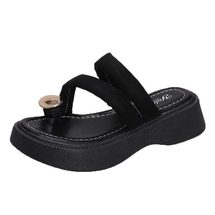 Damen modische Plateau-Sandalen mit elegantem Riemen und dekorativer Schnalle EB
