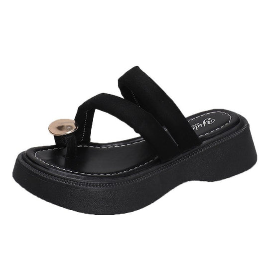 Damen modische Plateau-Sandalen mit elegantem Riemen und dekorativer Schnalle EB