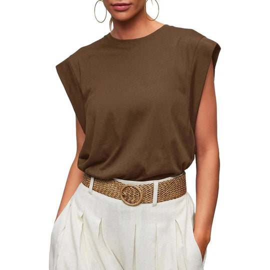 Damen Modisches Basic T-Shirt mit Schulterpolstern EB