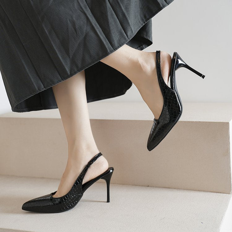 Damen Slingback-Pumps mit elegantem Krokodilleder-Look und schmalem Absatz EB