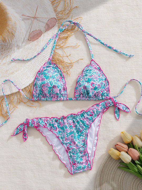 Damen floral gemusterter Triangel-Bikini EB