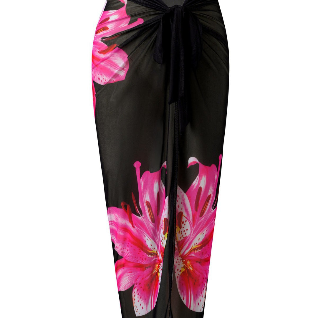 Damen Eleganter Badeanzug mit langem Arm und transparente Wickelrock EB