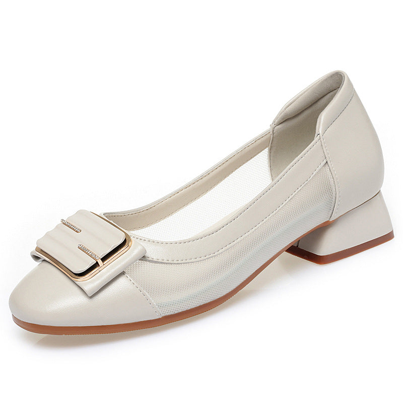 Damen elegante Ballerinas mit modischer Schnallenverzierung und atmungsaktivem Mesh-Einsatz EB