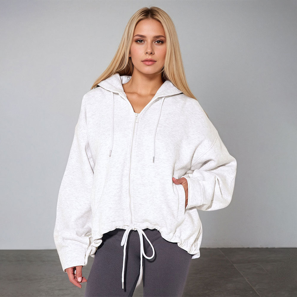 Damen oversized Kapuzenjacke mit Reißverschluss, Tunnelzug-Saum und Kängurutaschen Eichborn Berlin