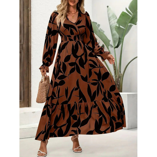 Damen Maxikleid mit floralem Muster und voluminösem Saum EB