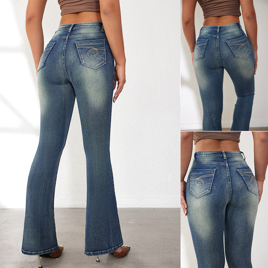 Damen Flared Jeans im Vintage-Stil mit hohem Bund und modischen Waschungen EB