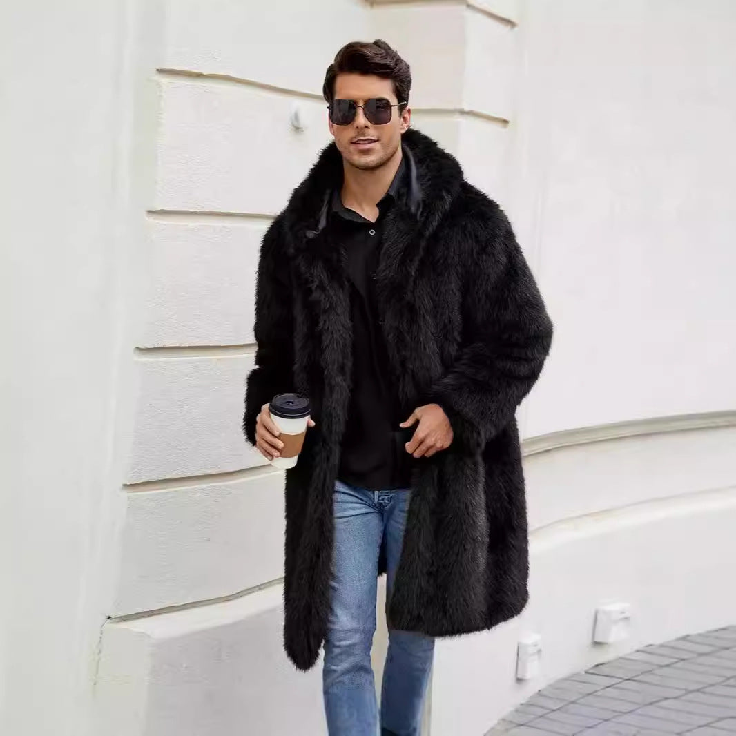 Herren Luxuriöser Kunstfellmantel mit Kapuze EB