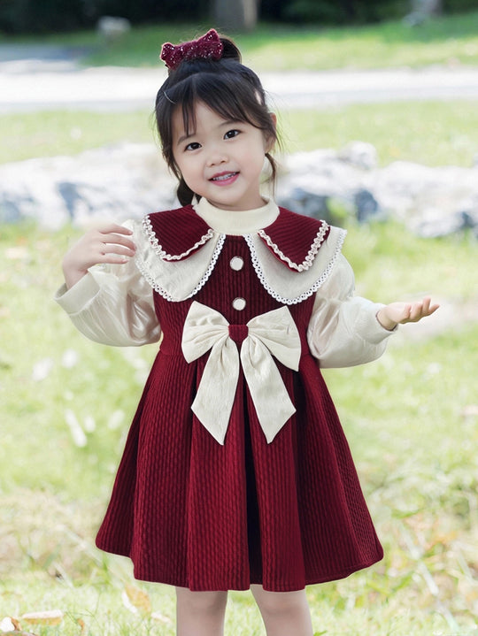 Mädchen Kleid mit festlichem Kragen und Schleifendetail EB