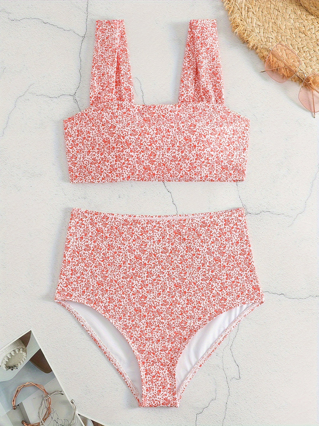 Damen Hochtailliertes Bikiniset mit floralem Muster EB