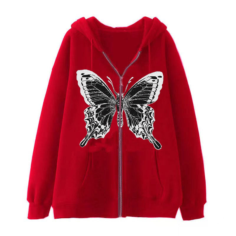 Damen Zip-Hoodie mit ausdrucksstarkem Schmetterlingsmotiv EB