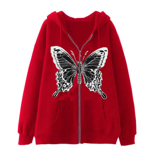 Damen Zip-Hoodie mit ausdrucksstarkem Schmetterlingsmotiv EB