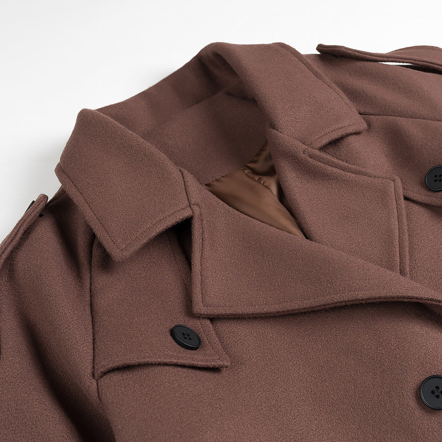 Damen elegante Kurzmantel mit doppelter Knopfreihe und Taillengürtel EB