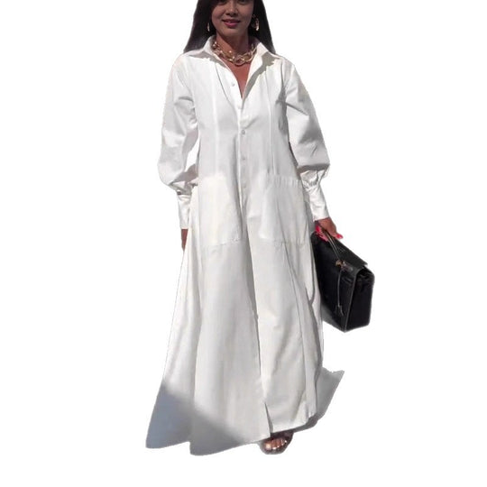 Damen Elegantes Hemdblusenkleid mit weit schwingendem Rock EB