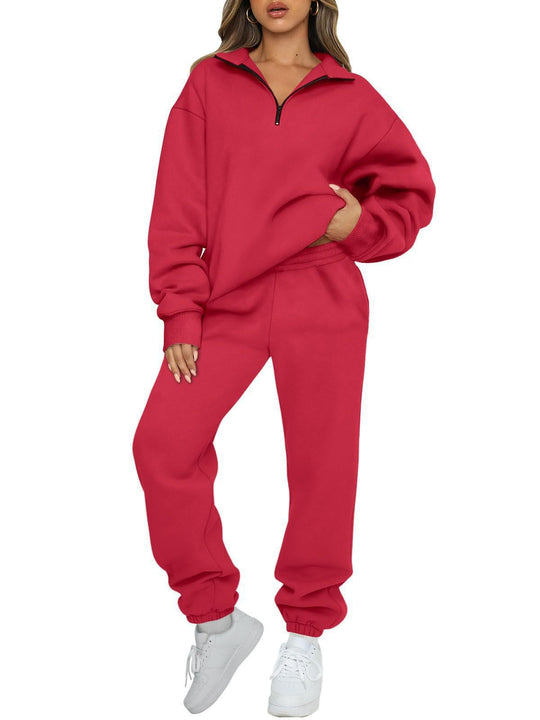 Damen nan oversized Sweatshirt Jogginghose Set mit Reißverschlusskragen EB
