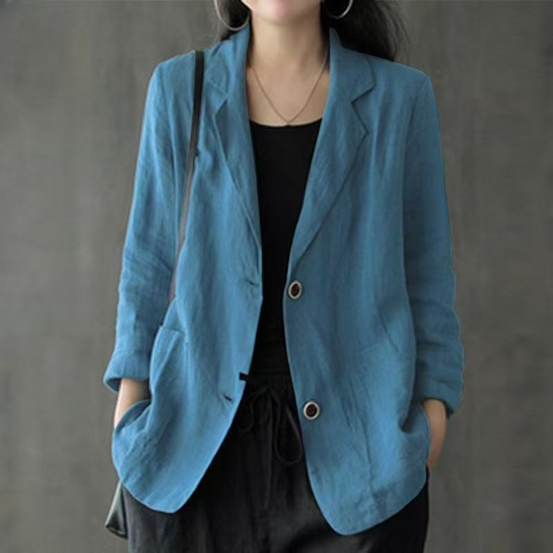 Damen Leichter Leinenblazer mit lockerer Passform und aufgesetzten Taschen EB