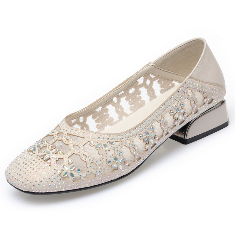Damen Elegante Ballerinas mit funkelndem Strass und hochwertigem Lochdesign EB
