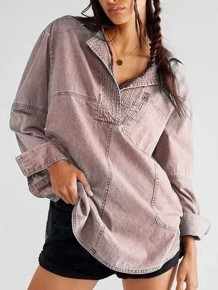 Damen Denim-Shirt mit detailreicher Steppung und lässigem Schnitt EB