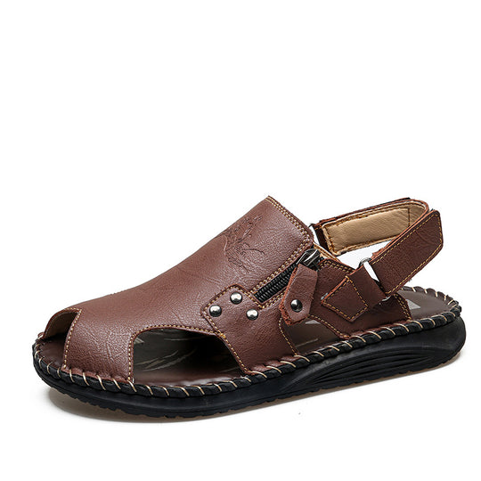 Herren Stilvolle und bequeme Leder-Sandalen mit verstellbarem Riemen EB