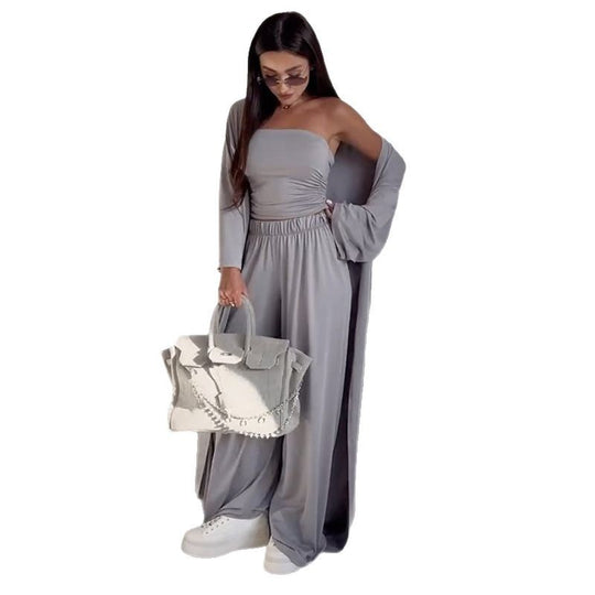 Damen Zweiteiler-Set mit weitem Palazzo-Hosen und schickem Bolerojäckchen EB