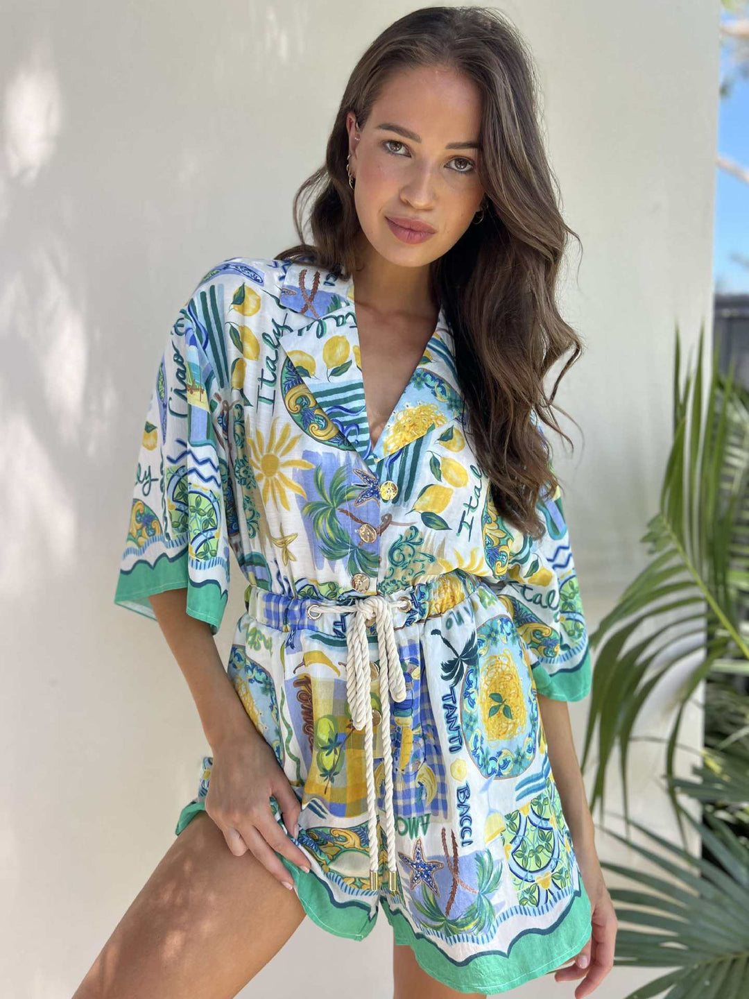 Damen Strandkleid mit buntem Muster EB