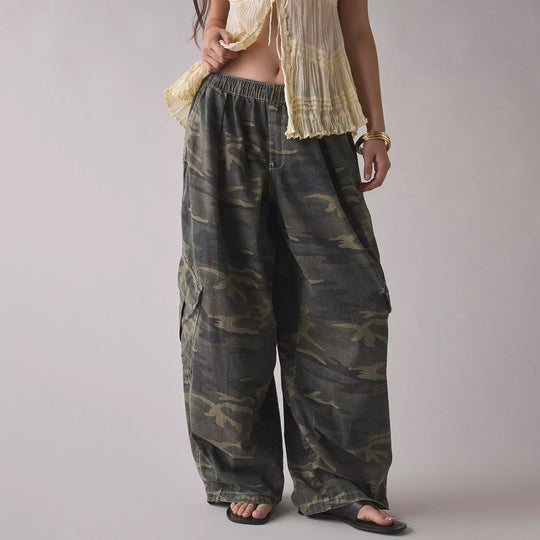 Damen nan weite Cargohose mit elastischem Bund und aufgesetzten Klappentaschen EB
