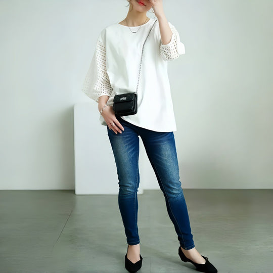 Damen stilvolles Oberteil mit strukturiertem Sleeve EB