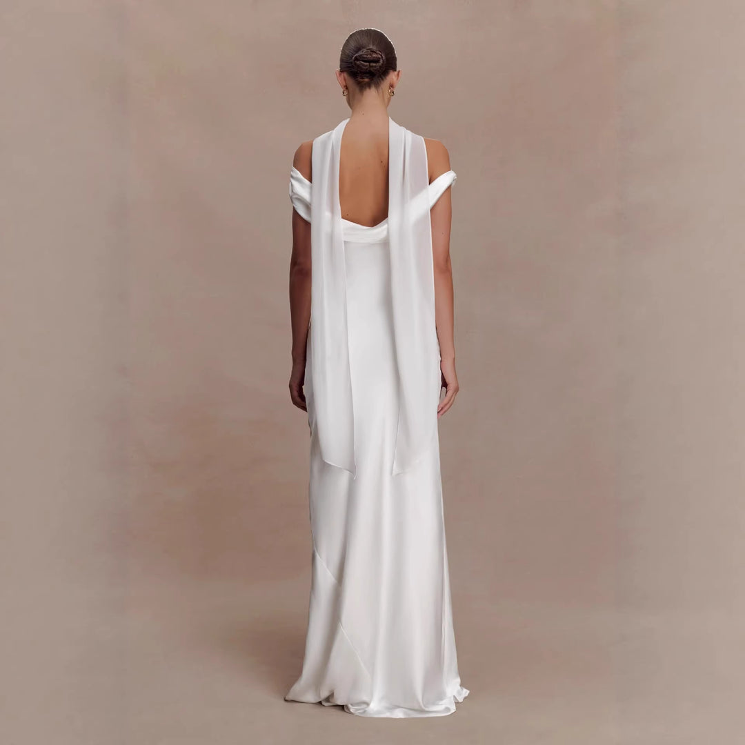 Damen Elegantes Satin-Abendkleid mit schulterfreiem Design EB