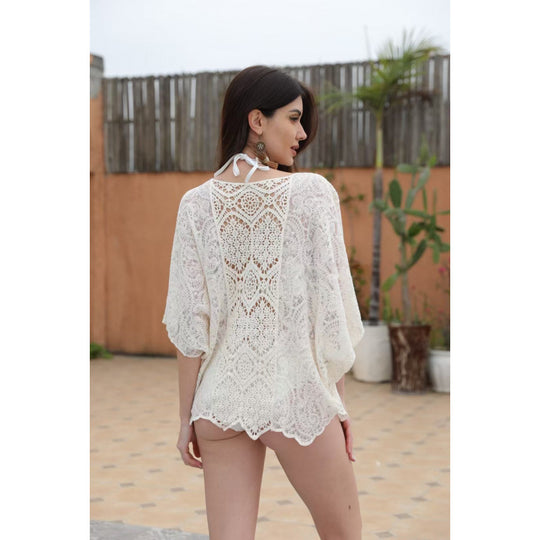 Damen Strandponcho aus feiner Spitze mit lässigem Schnitt EB