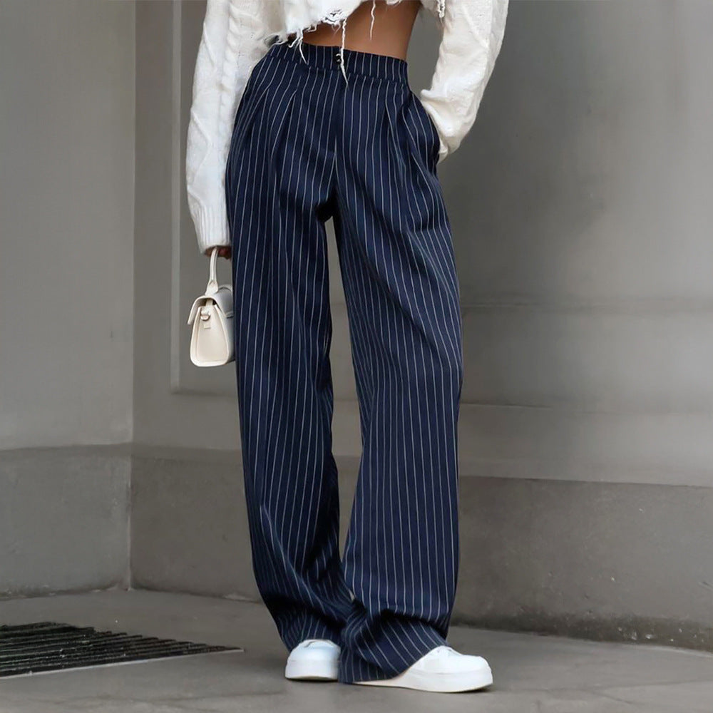 Damen Lässige Hochtaillierte Stoffhose mit eleganten Streifen EB