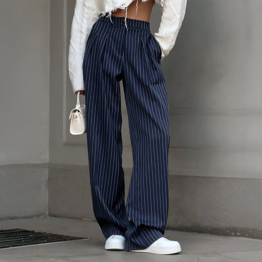Damen Lässige Hochtaillierte Stoffhose mit eleganten Streifen EB